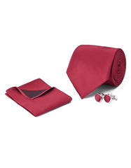 Maroon Plain Cufflink Tie Set