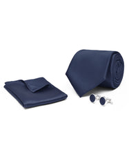 Navy Plain Cufflink Tie Set