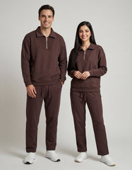 Brown Quarter-zip Collar Sweatshirt & Sweatpants Co-ord Set