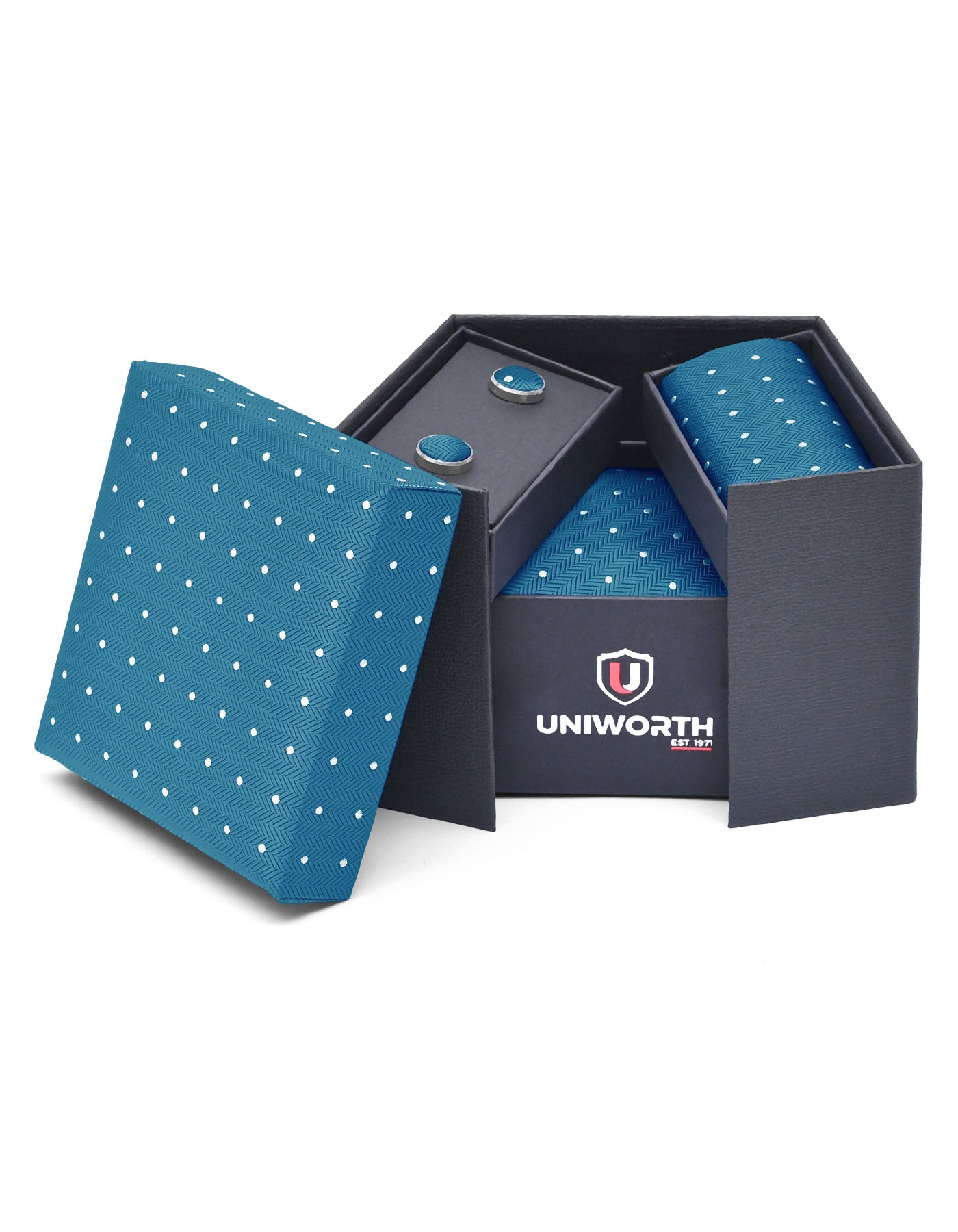 Blue Dotted Cufflink Tie Set