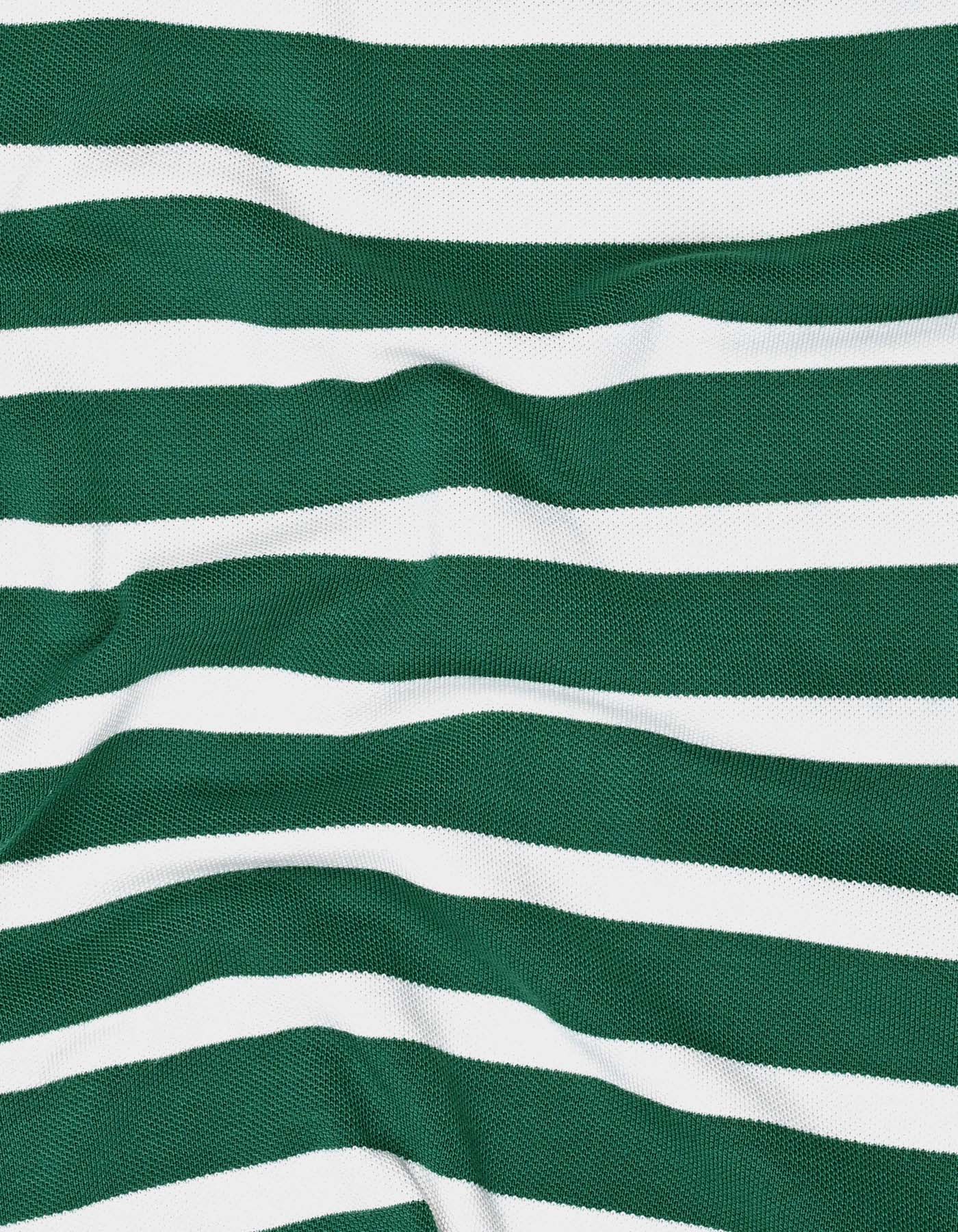 Green and White Striped Band Collar T-Shirt