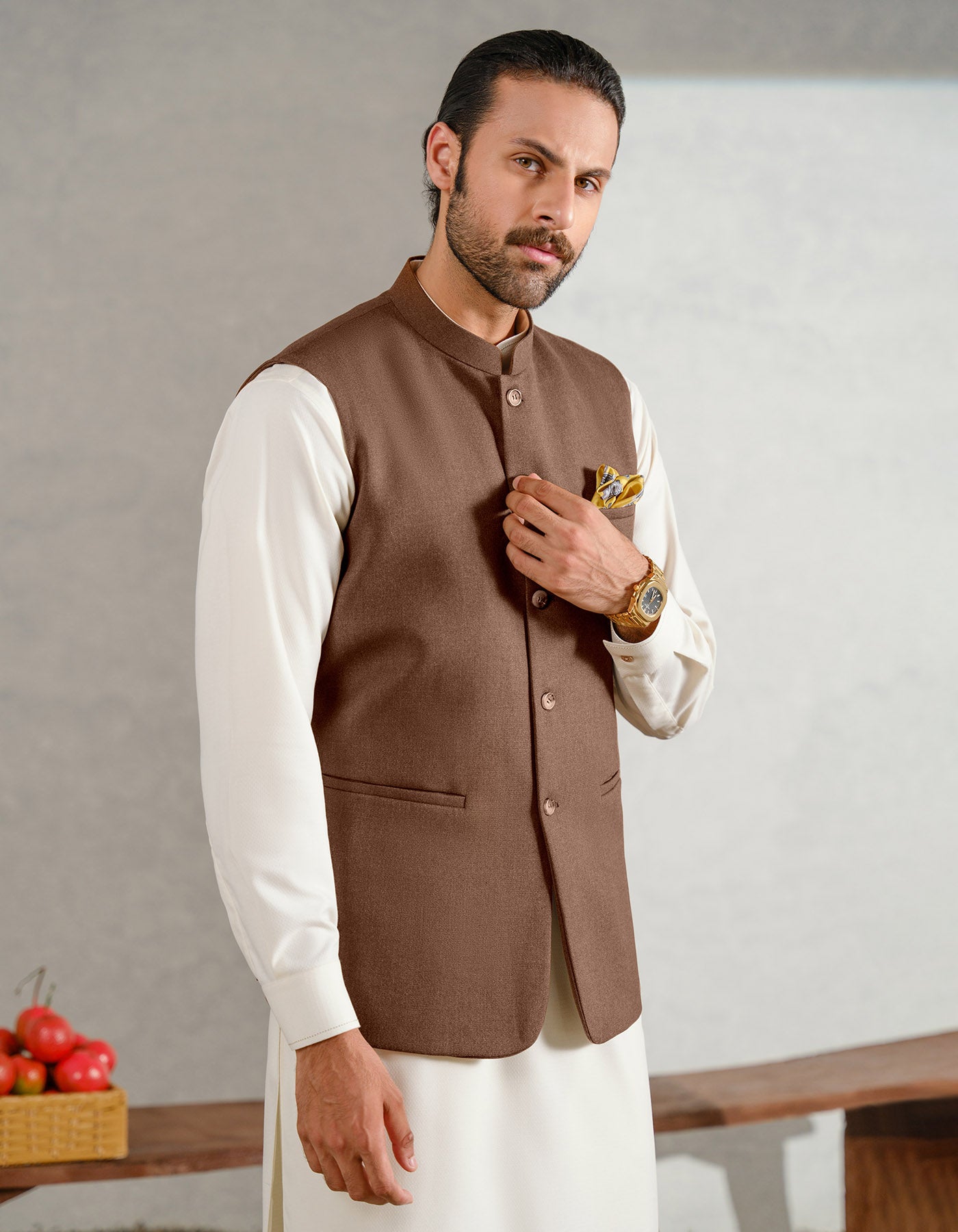 L Brown Texture Waist Coat WC2411-2C-34