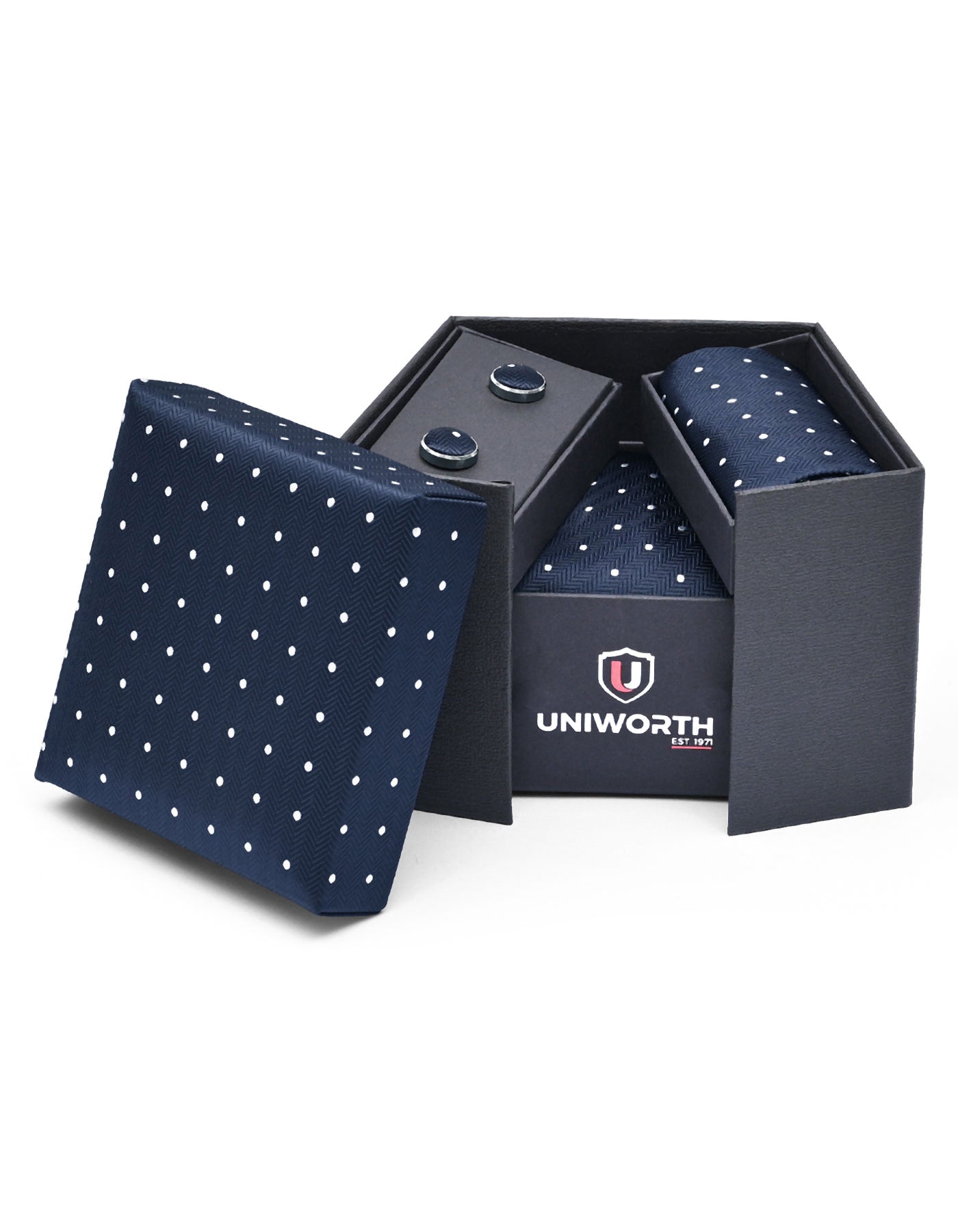 D Navy Dotted Cufflink Tie Set