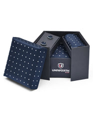 D Navy Dotted Cufflink Tie Set