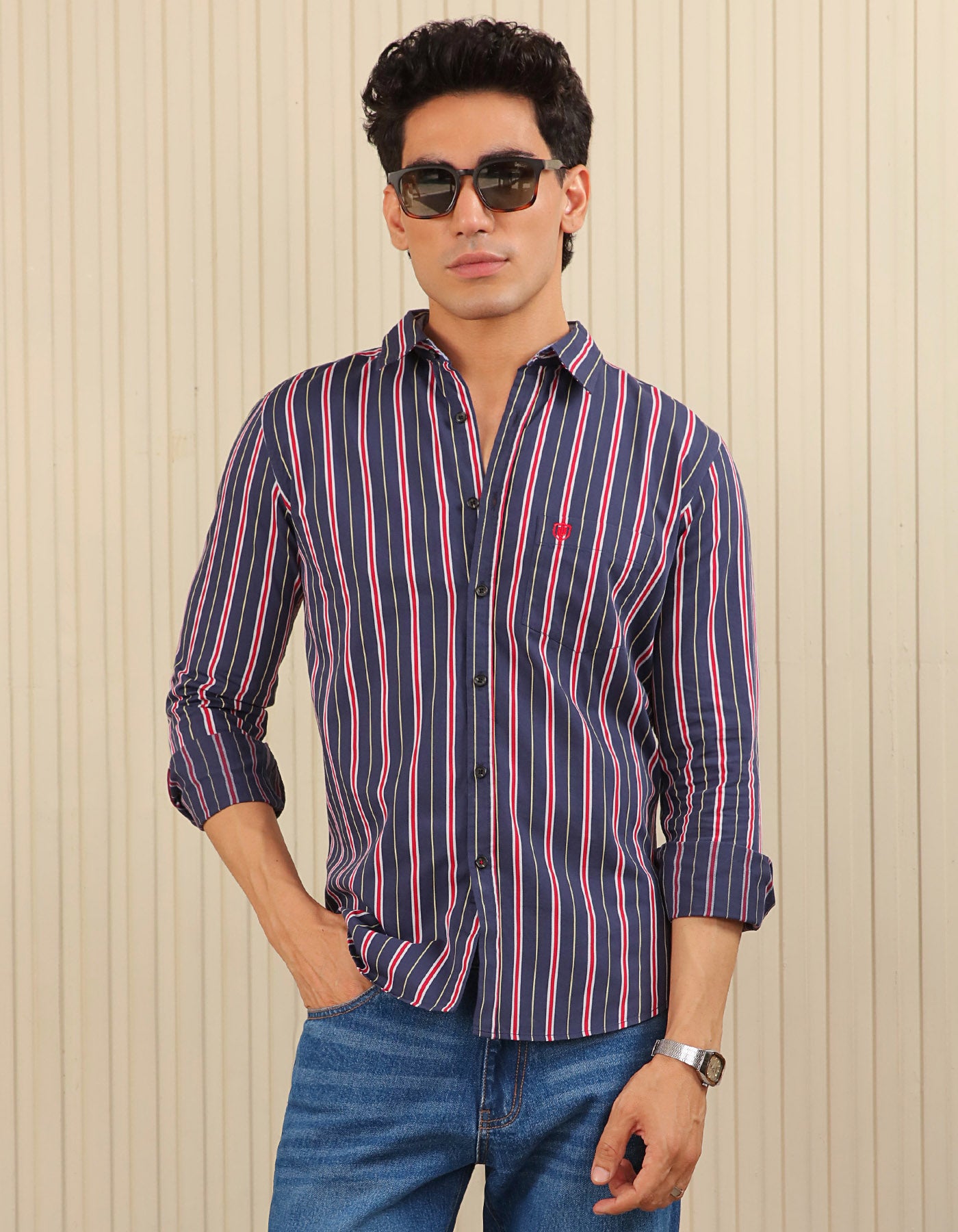 Blue Embriodery Stripe Casual Shirt CS2446R-M