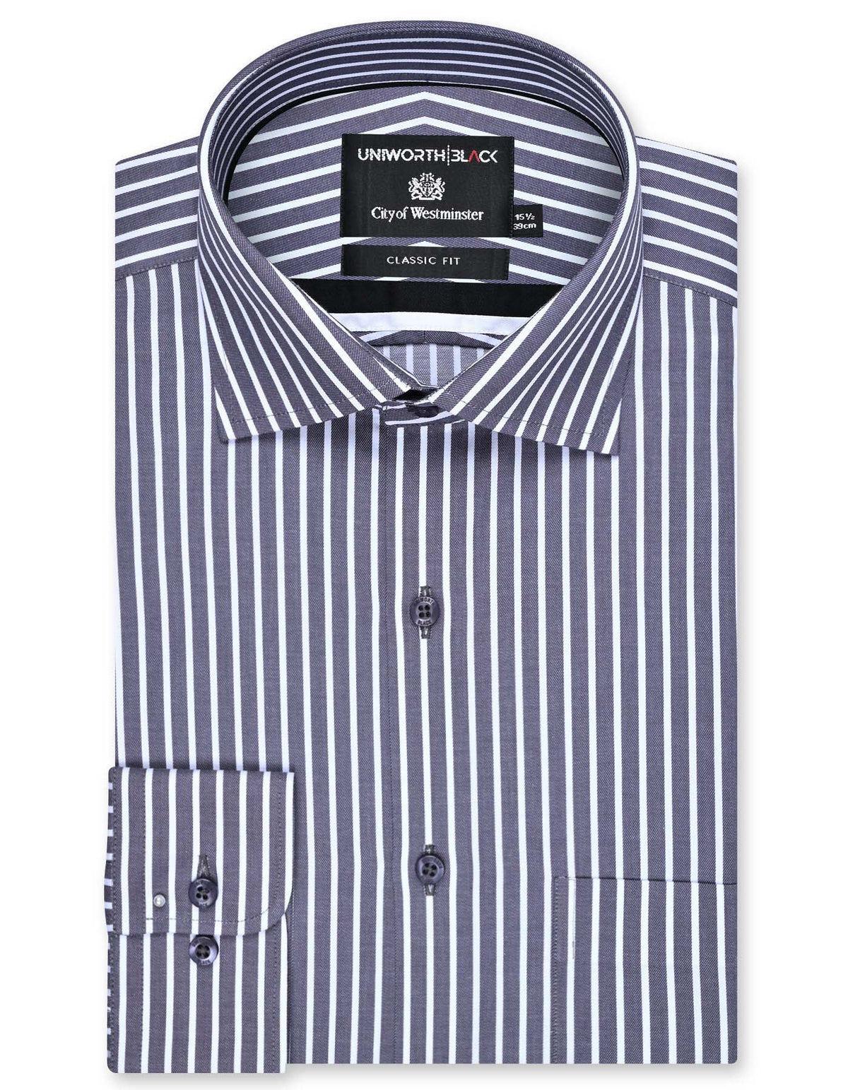 Stripe Grey Classic Fit Shirt FS2884-1RF-14.5