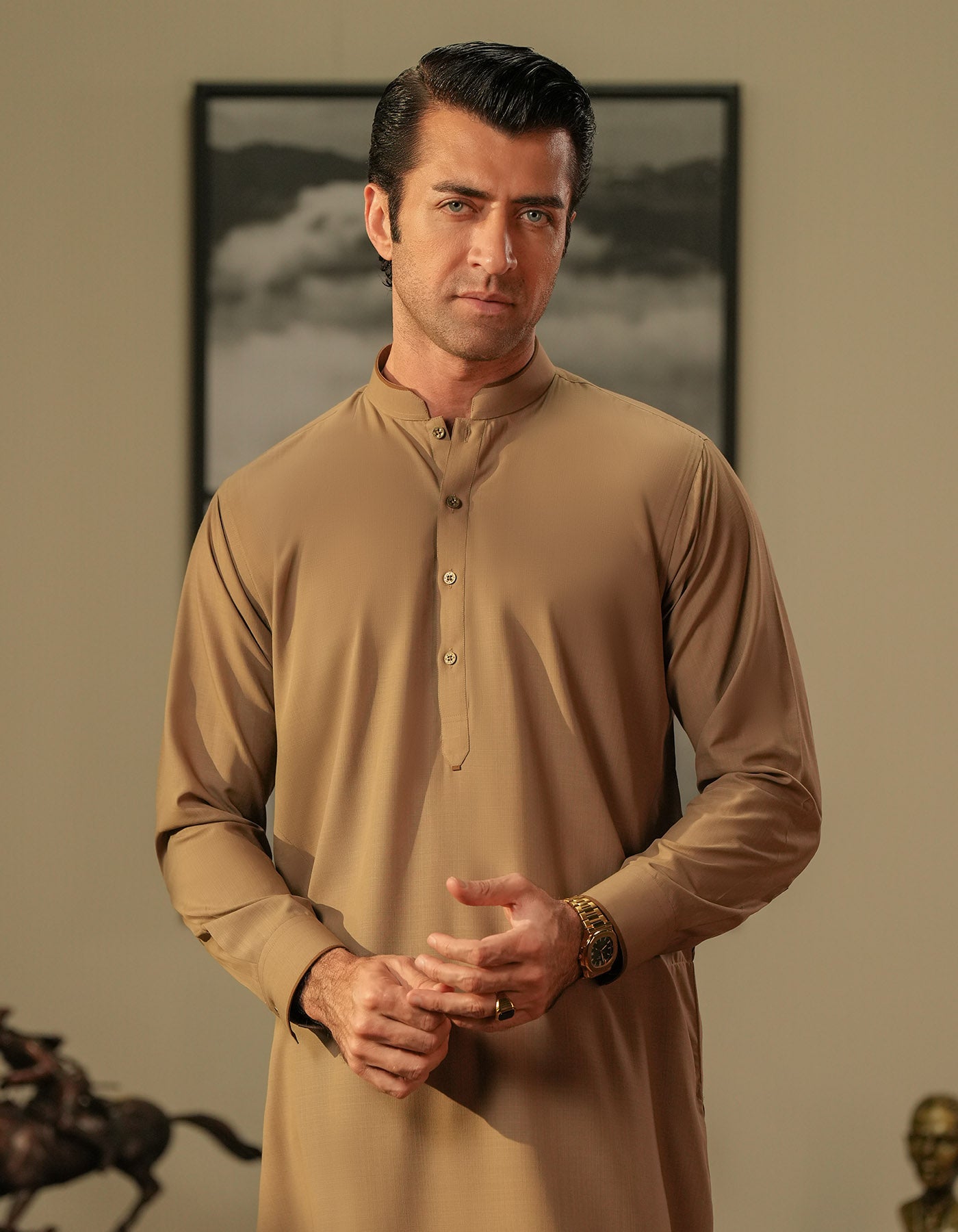 Khaki Texture Kameez Shalwar KS2502-1R-M