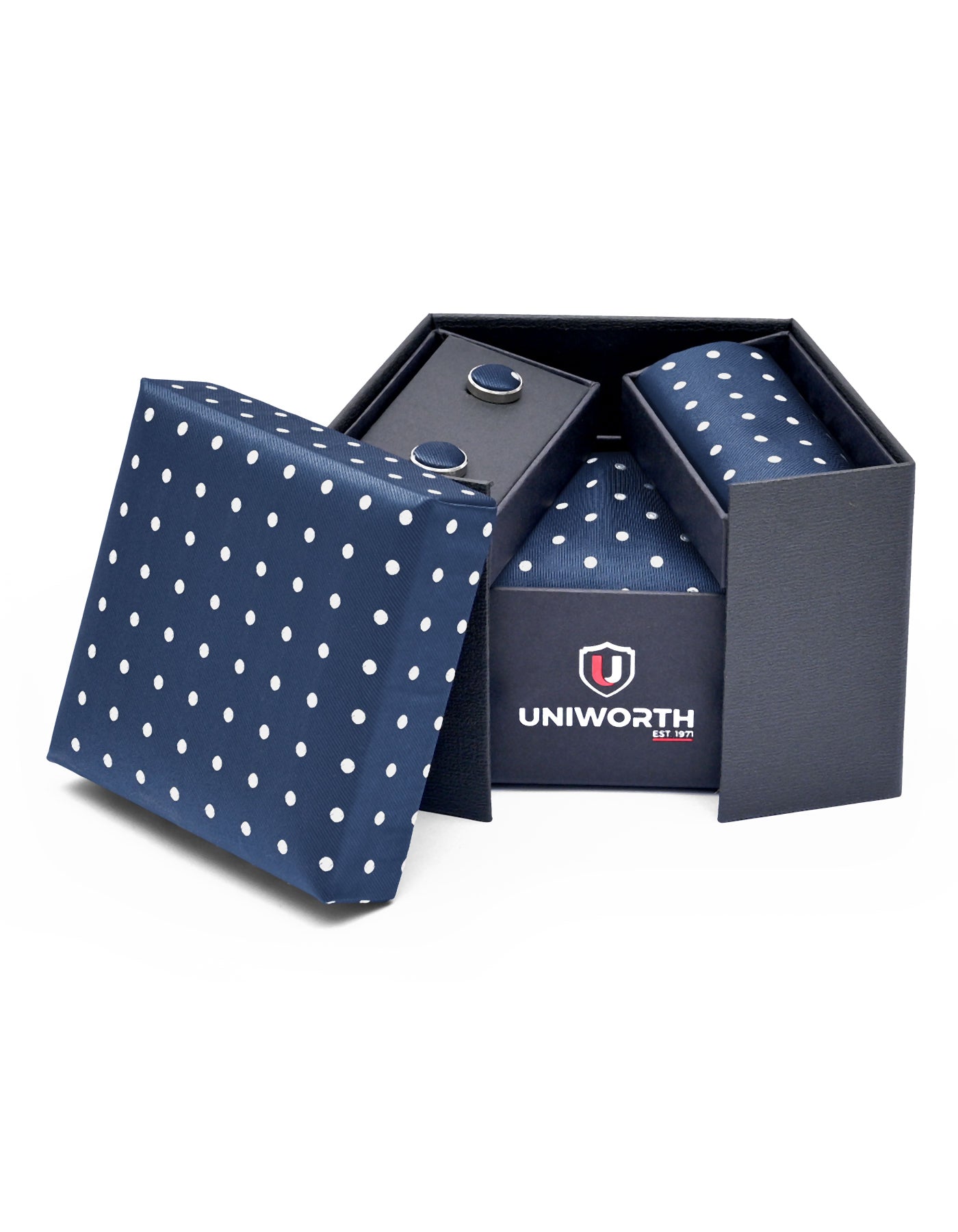 Navy Dotted Cufflink Tie Set