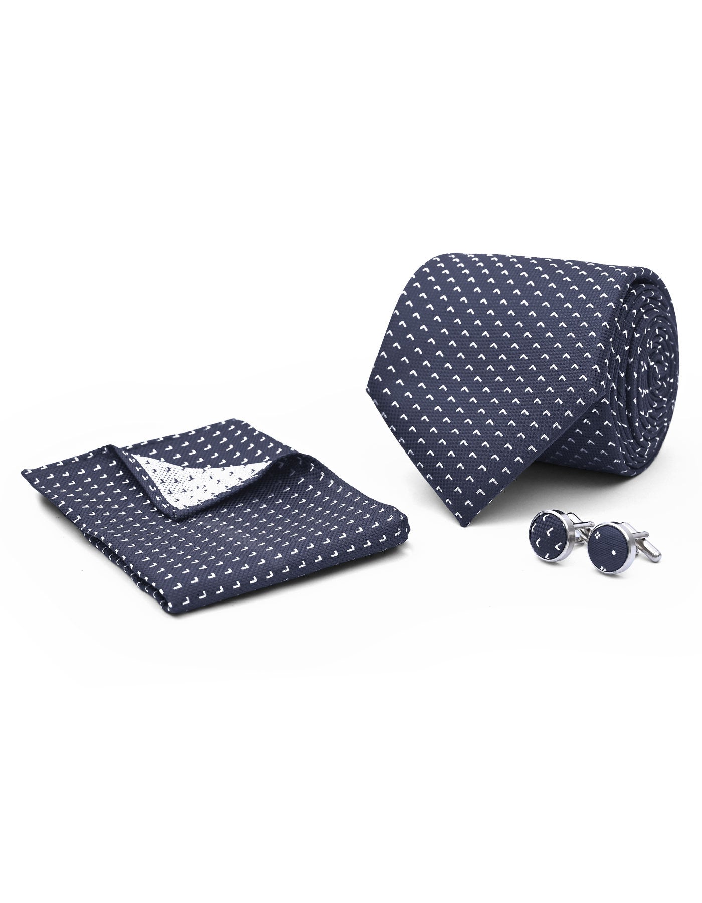 Navy Geometric Cufflink Tie Set