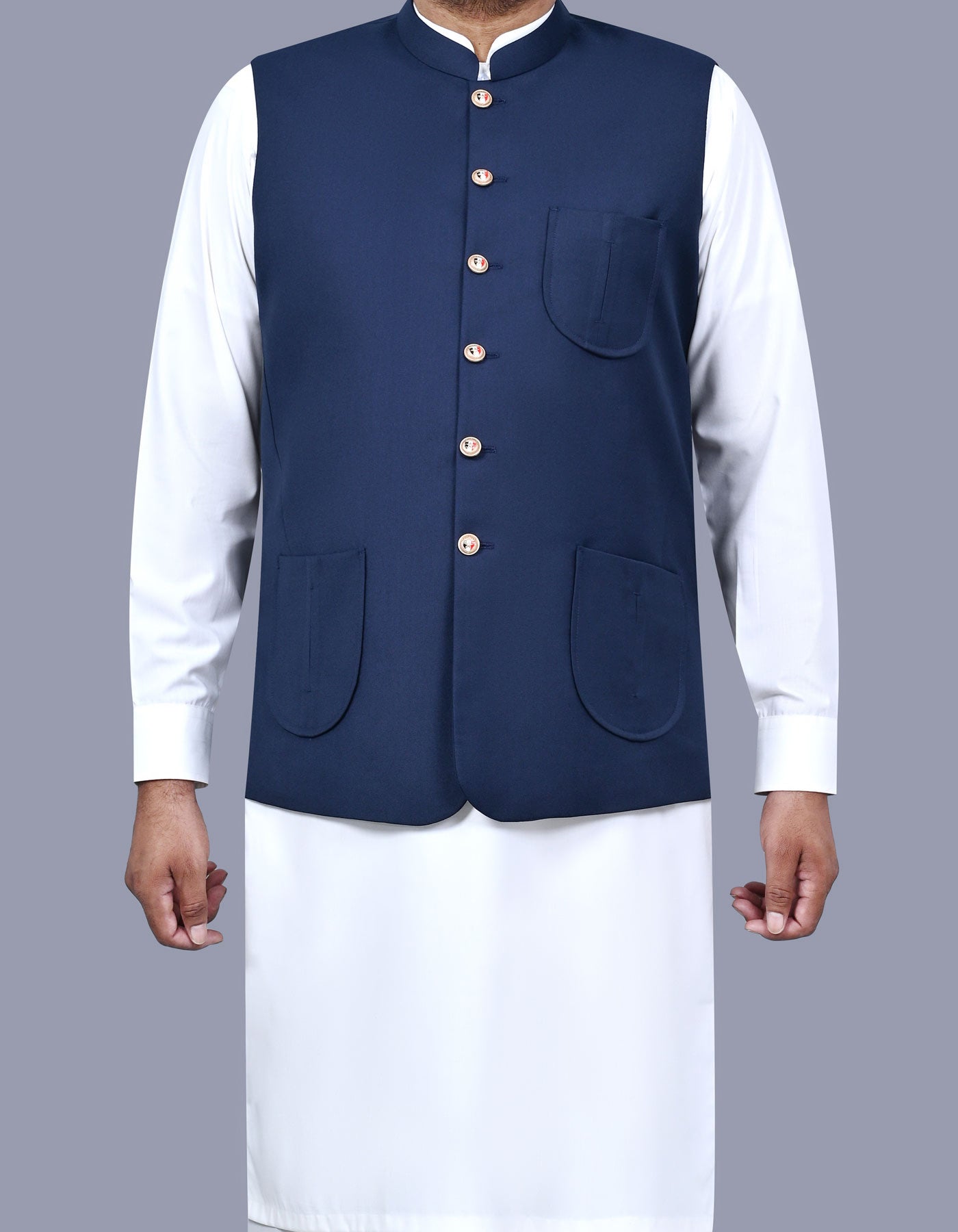 Blue Plain Waist Coat WC2517-1S-34