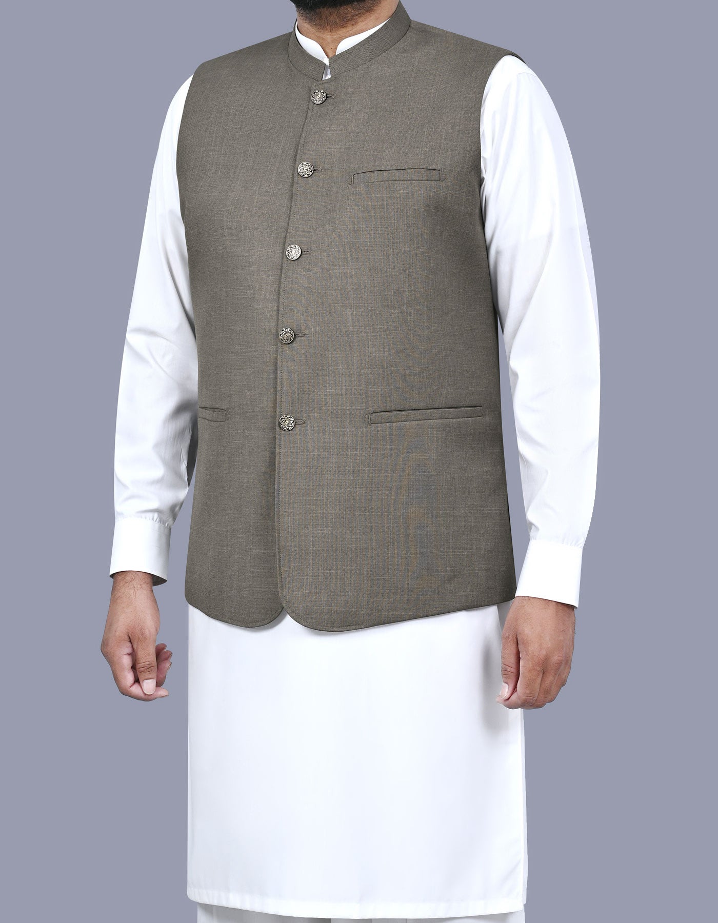 L Olive Texture Waist Coat WC2516-2S-38