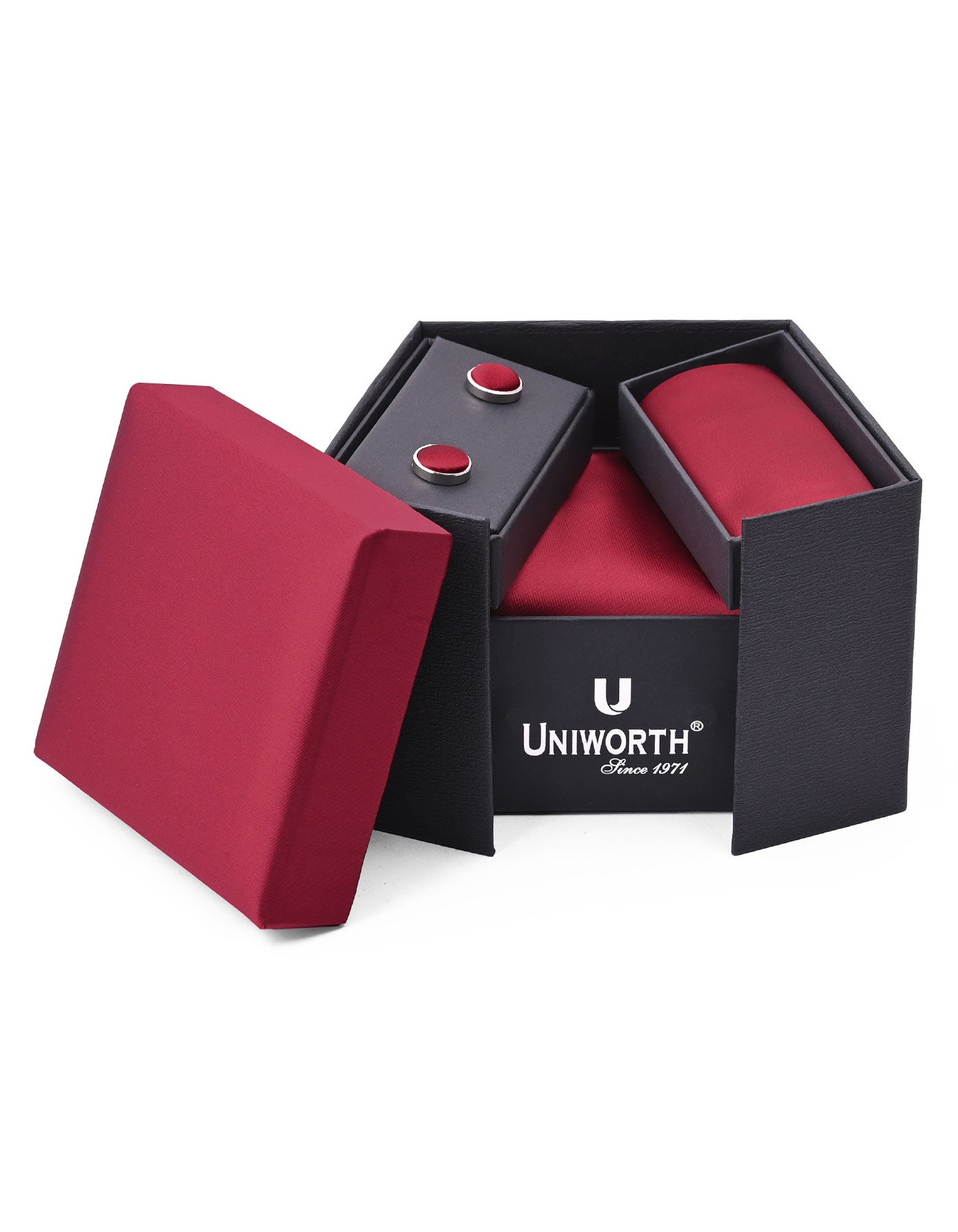 Maroon Plain Cufflink Tie Set