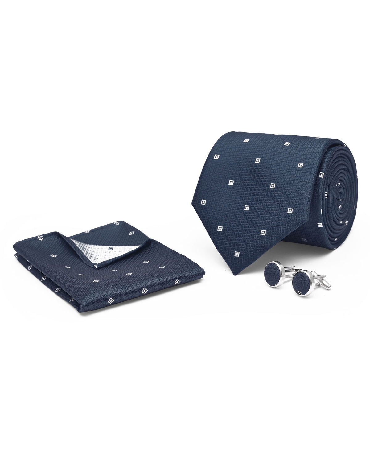 Navy Geometric Cufflink Tie Set