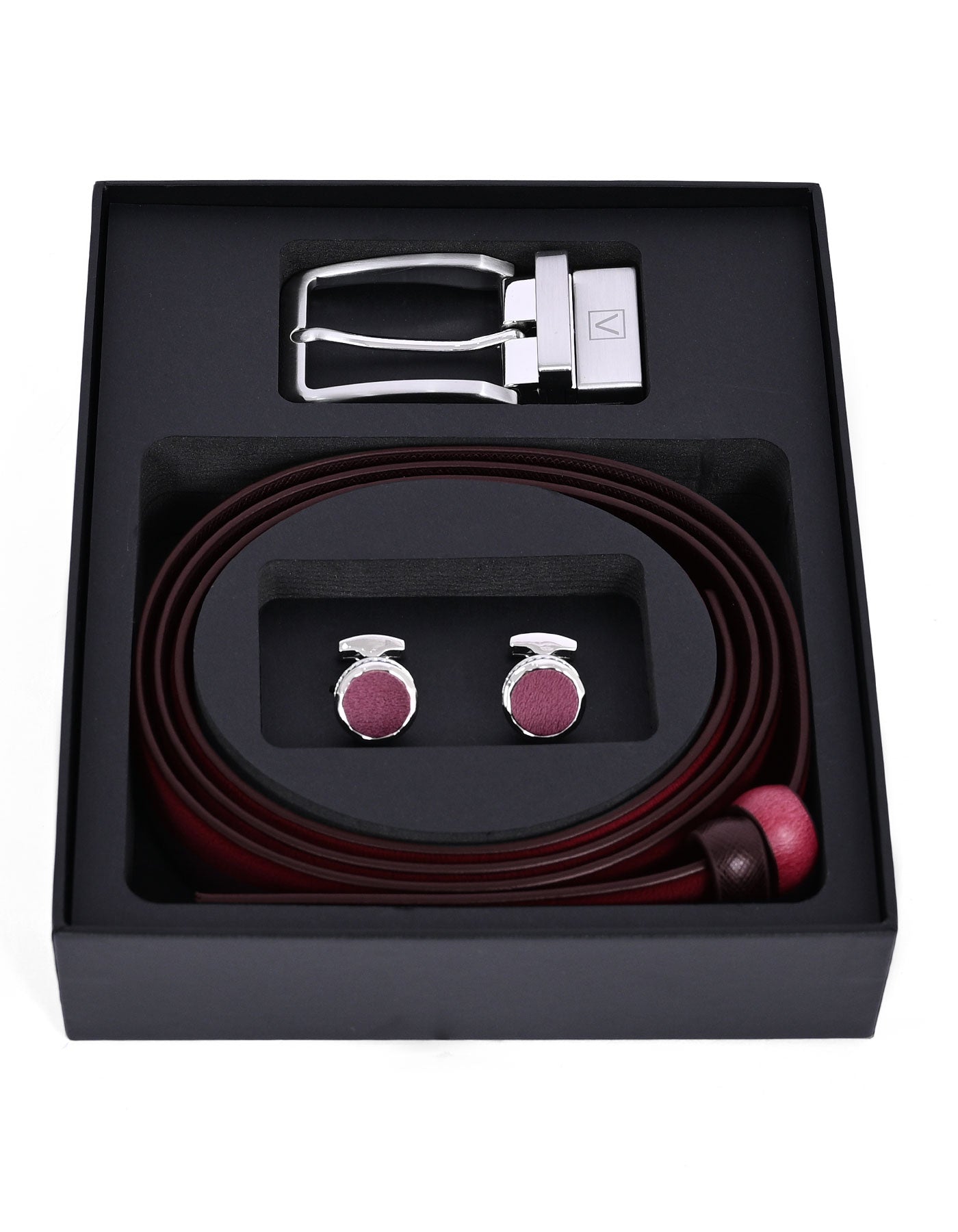 Burgundy Texture Belt & Cufflink Set