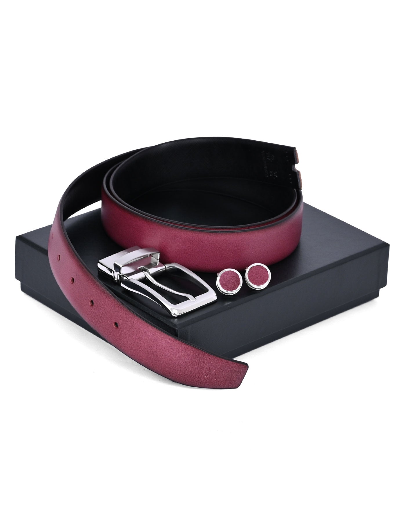 Burgundy Texture Belt & Cufflink Set