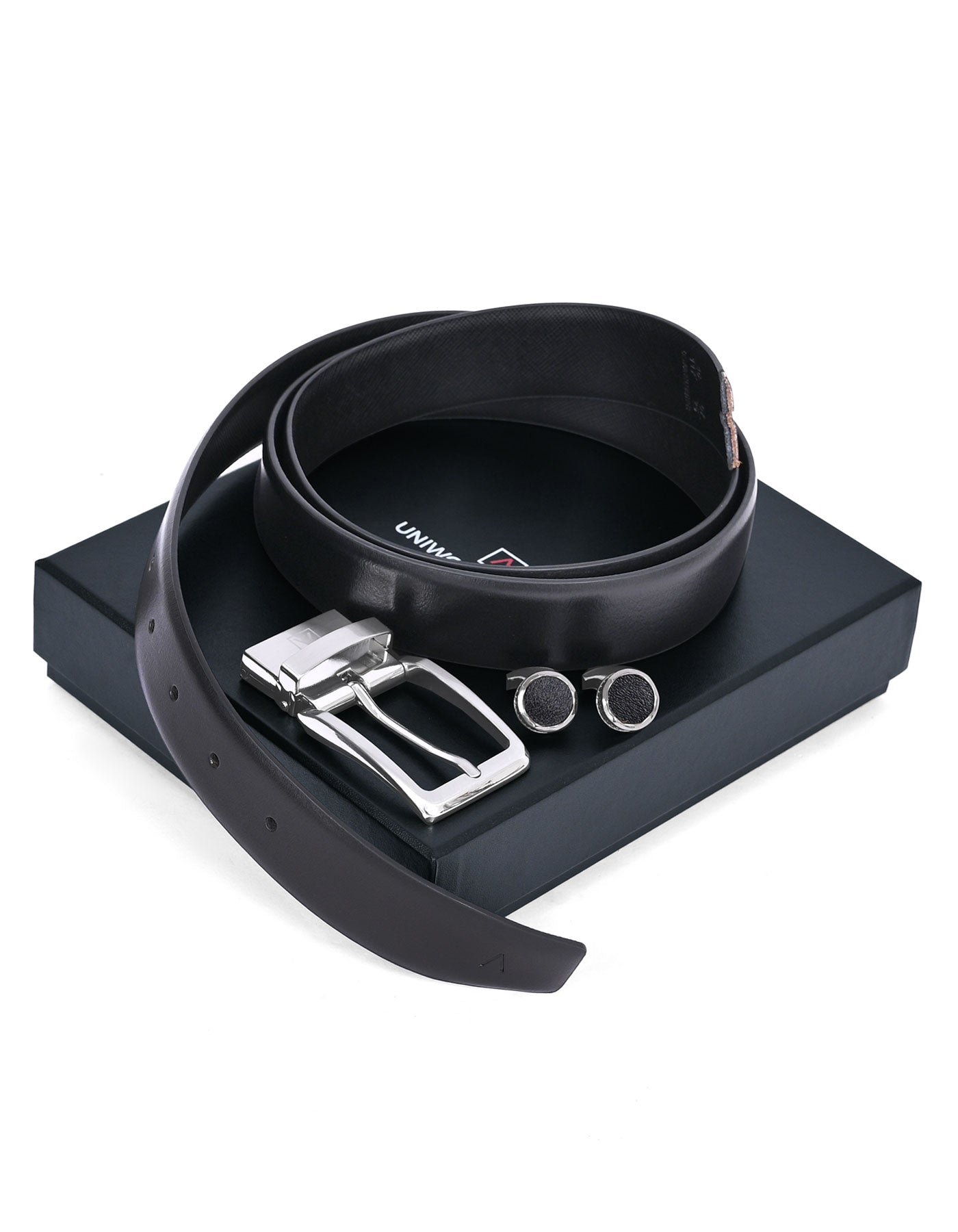 Black Texture Belt & Cufflink Set