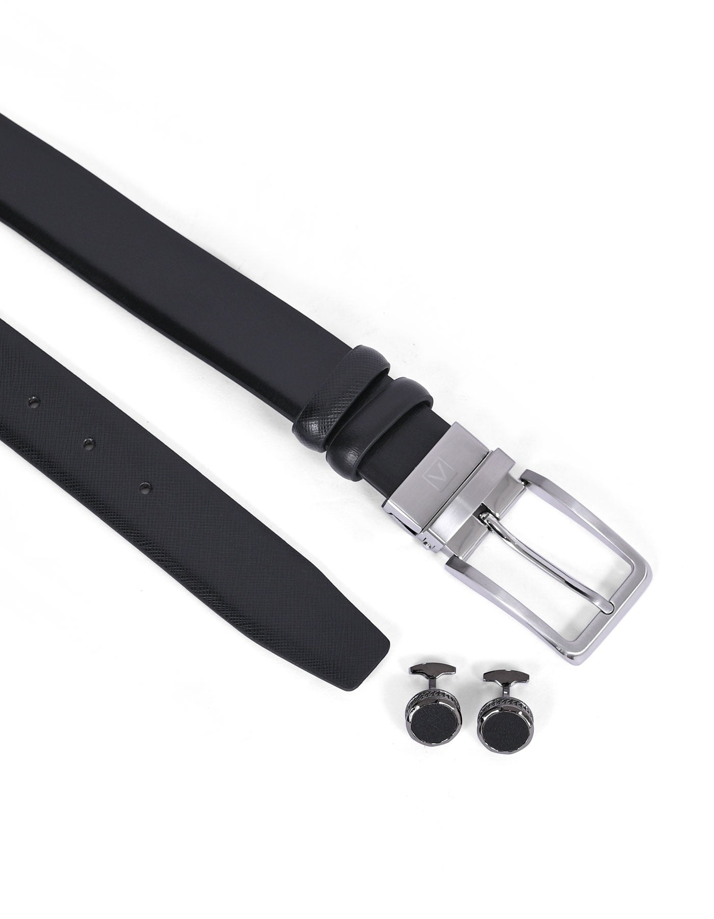 Black Texture Belt & Cufflink Set
