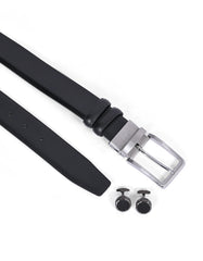 Black Texture Belt & Cufflink Set