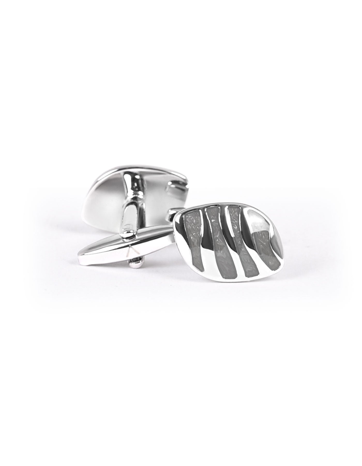 Silver/Beige Oval Cufflink