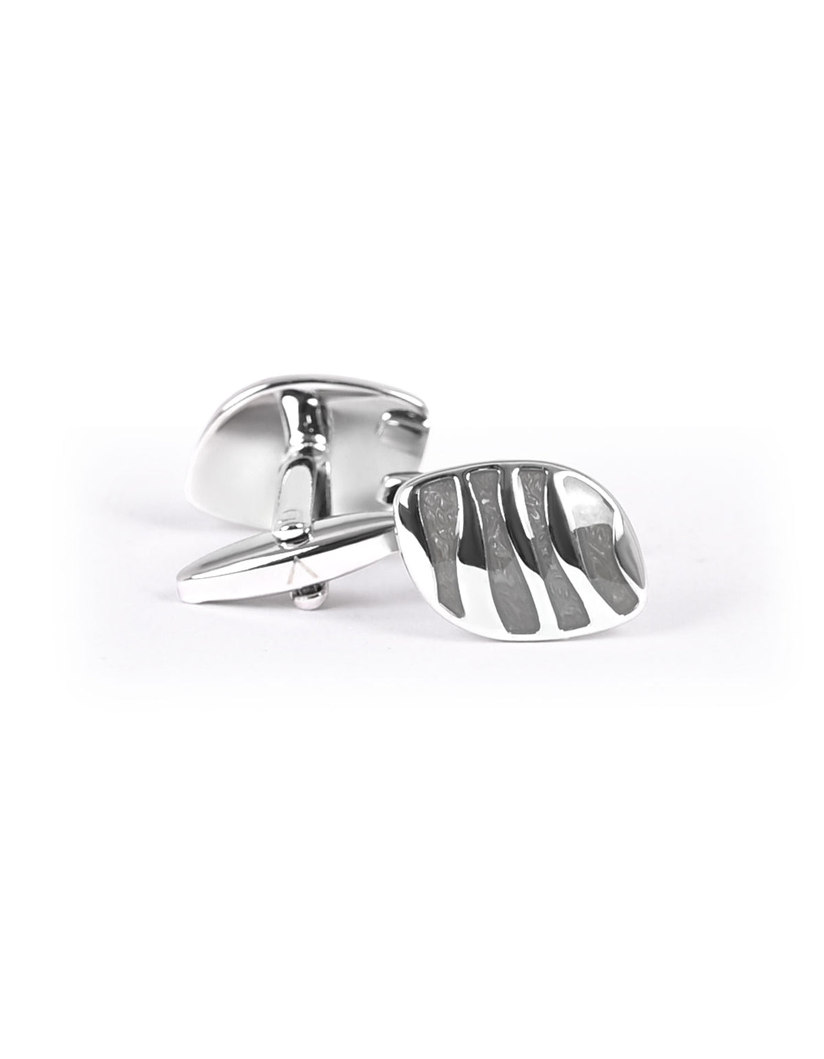 Silver/Beige Oval Cufflink