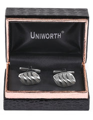 Silver/Beige Oval Cufflink