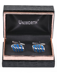 Silver/Blue Oval Cufflink