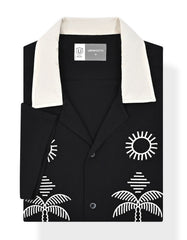 Black Embroidered Resort Collar Shirt
