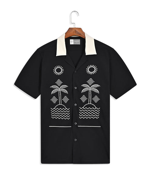 Black Embroidered Resort Collar Shirt