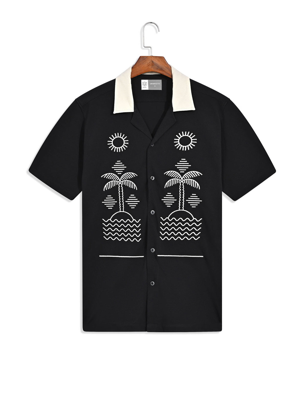 Black Embroidered Resort Collar Shirt