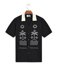 Black Embroidered Resort Collar Shirt