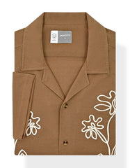 Camel Embroidered Resort Collar Shirt