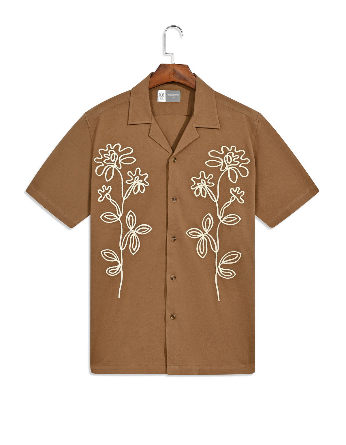 Camel Embroidered Resort Collar Shirt