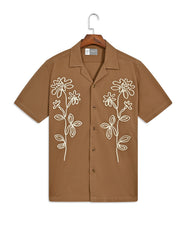 Camel Embroidered Resort Collar Shirt