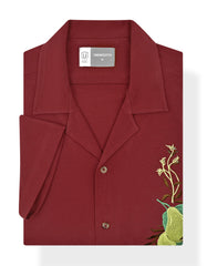 Maroon Embroidered Resort Collar Shirt