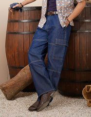 D Blue Relaxed Fit Cargo Denim