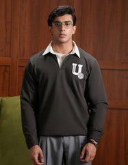 Moss Plain Contrast Collar Cotton Rugby Polo