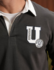 Moss Plain Contrast Collar Cotton Rugby Polo