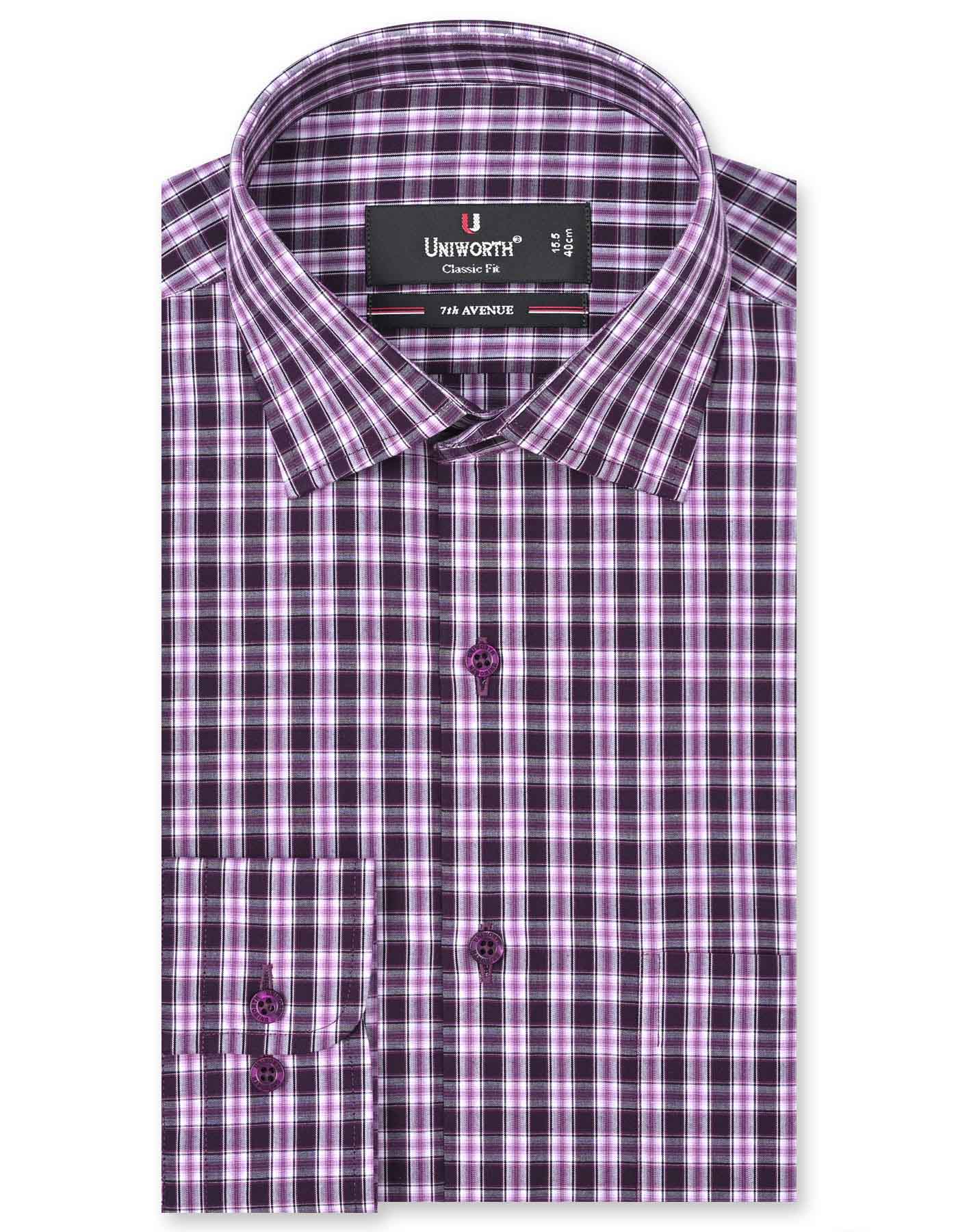 Check White/Purple Classic Fit Shirt FS1047RF-14.5