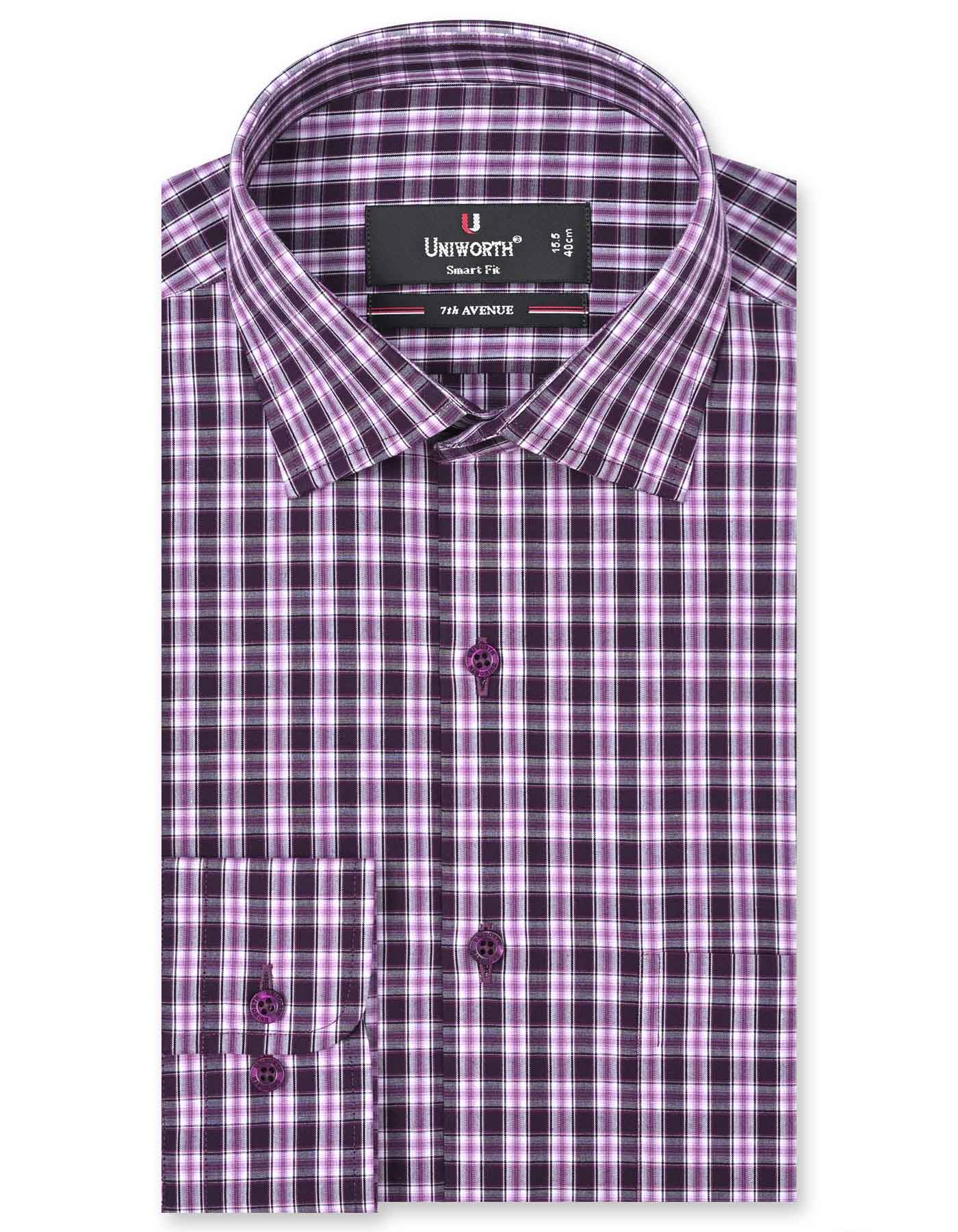 Check White/Purple Tailored Smart Fit Shirt FS1047SF-14.5