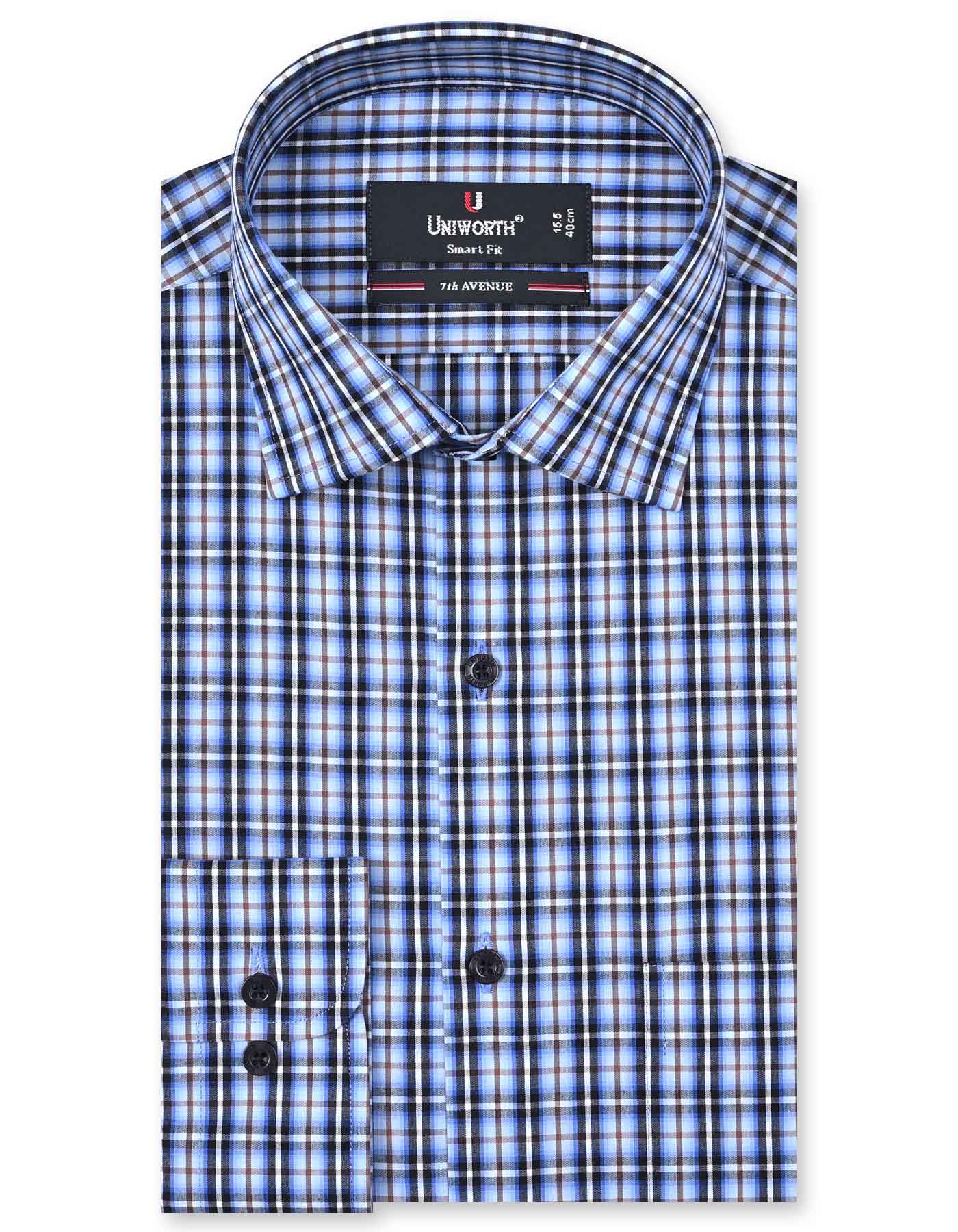 Check Sky/Brown Tailored Smart Fit Shirt FS1048SF-14.5