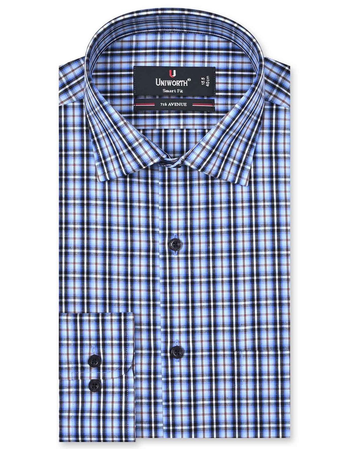 Check Sky/Brown Tailored Smart Fit Shirt FS1048SF-14.5