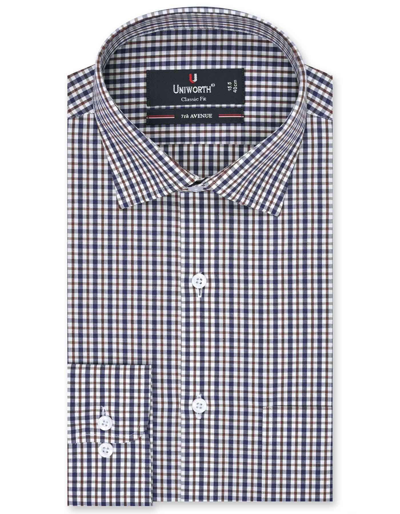 Check Navy/Brown Classic Fit Shirt FS1050RF-14.5