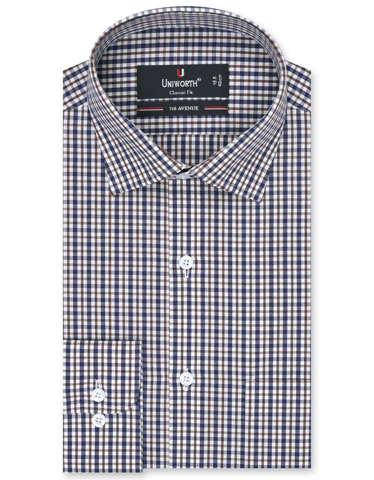 Check Navy/Brown Classic Fit Shirt FS1050RF-14.5