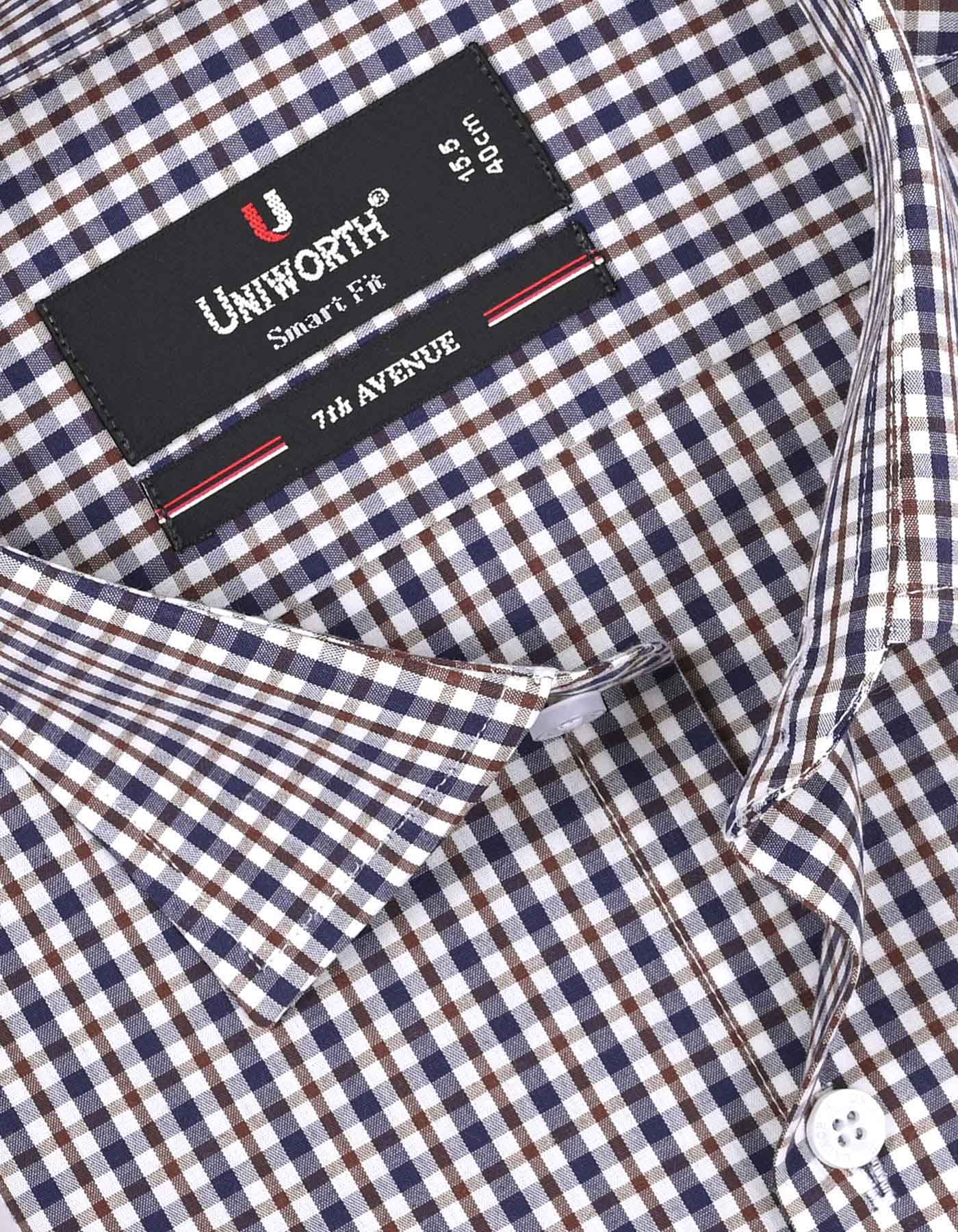 Check Navy/Brown Tailored Smart Fit Shirt FS1050SF-15