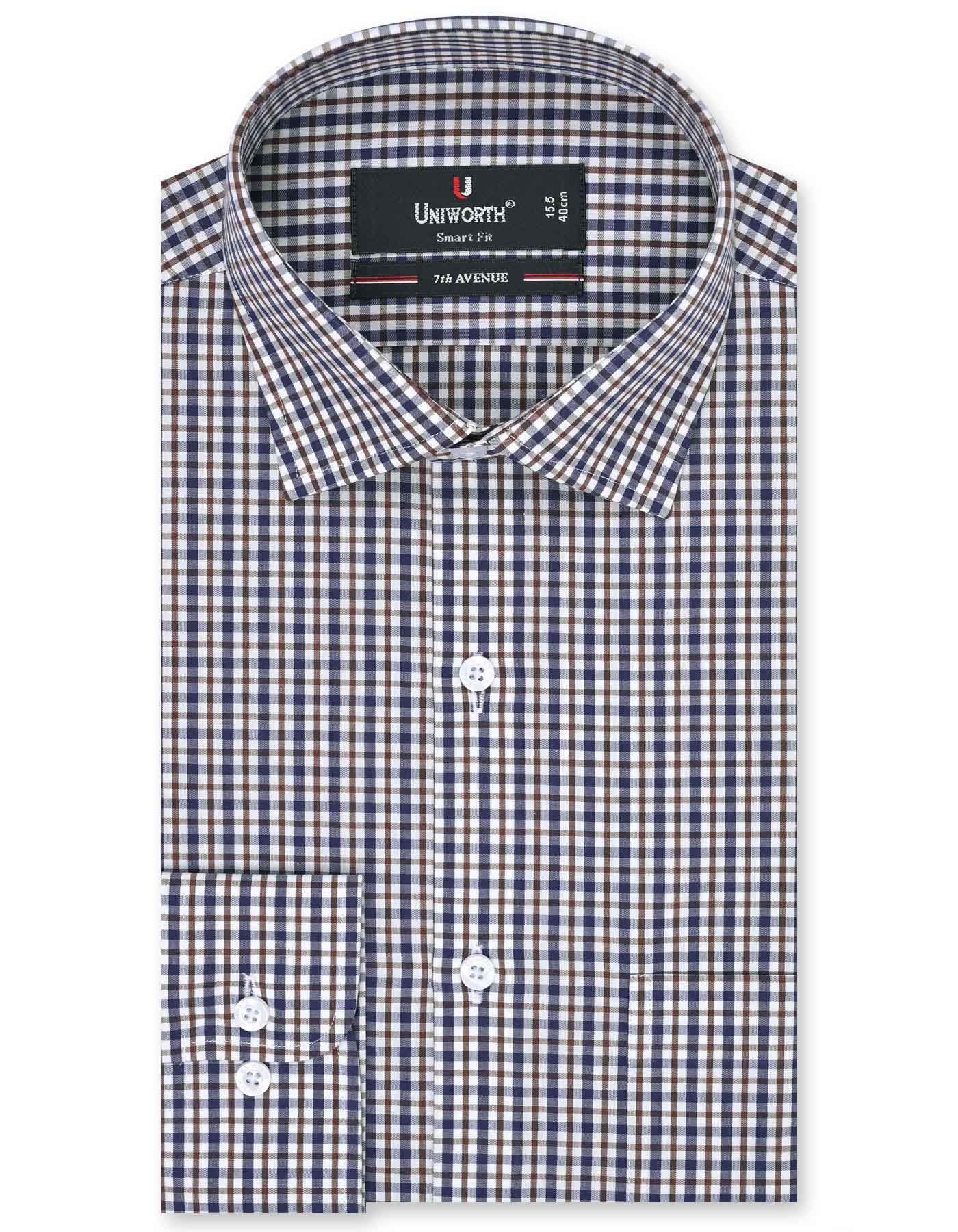 Check Navy/Brown Tailored Smart Fit Shirt FS1050SF-14.5