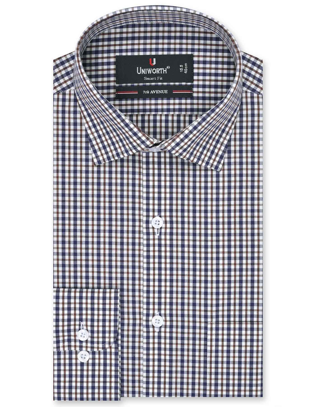 Check Navy/Brown Tailored Smart Fit Shirt FS1050SF-14.5
