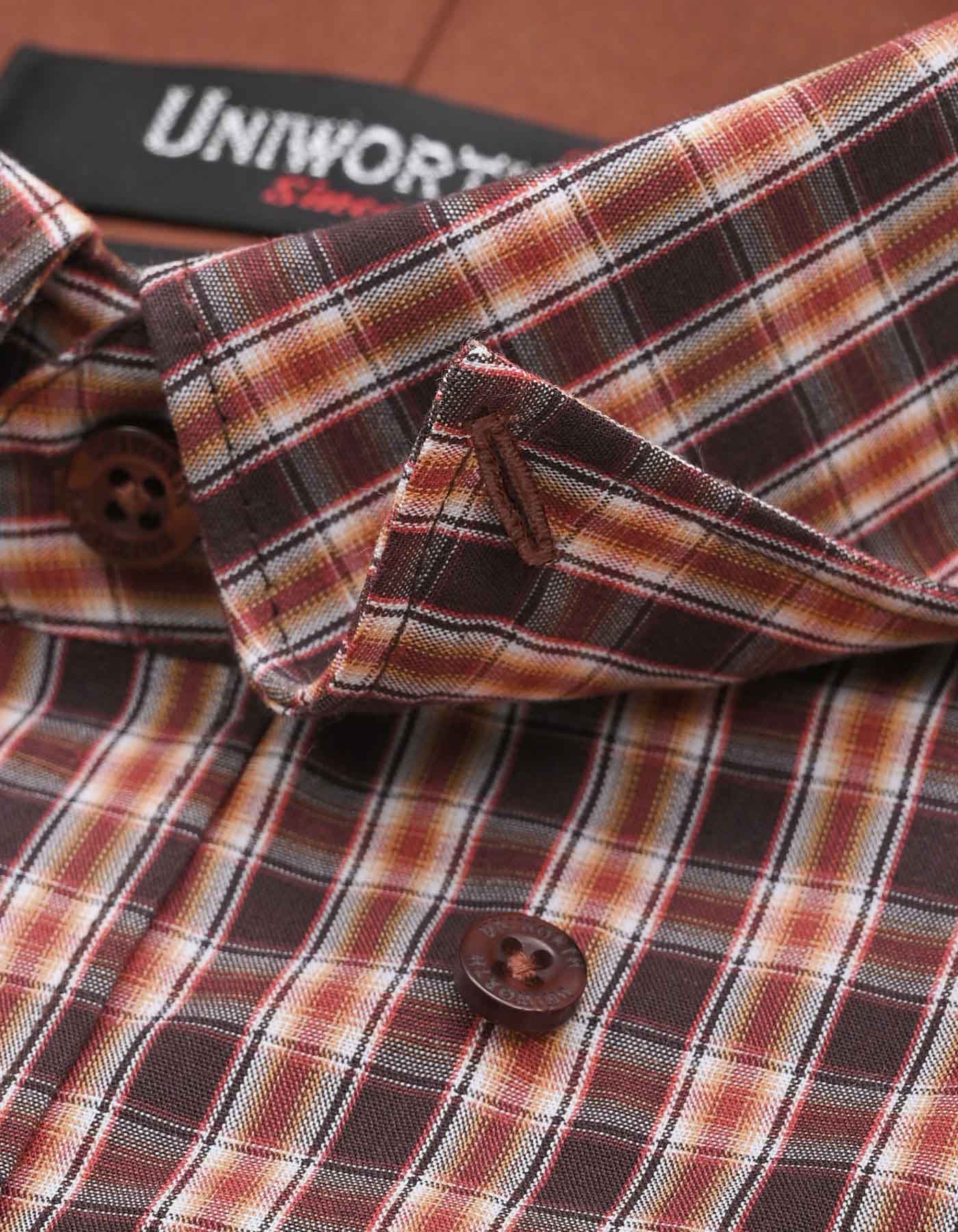 Check Maroon/Brown Classic Fit Shirt FS1053RF-15.5