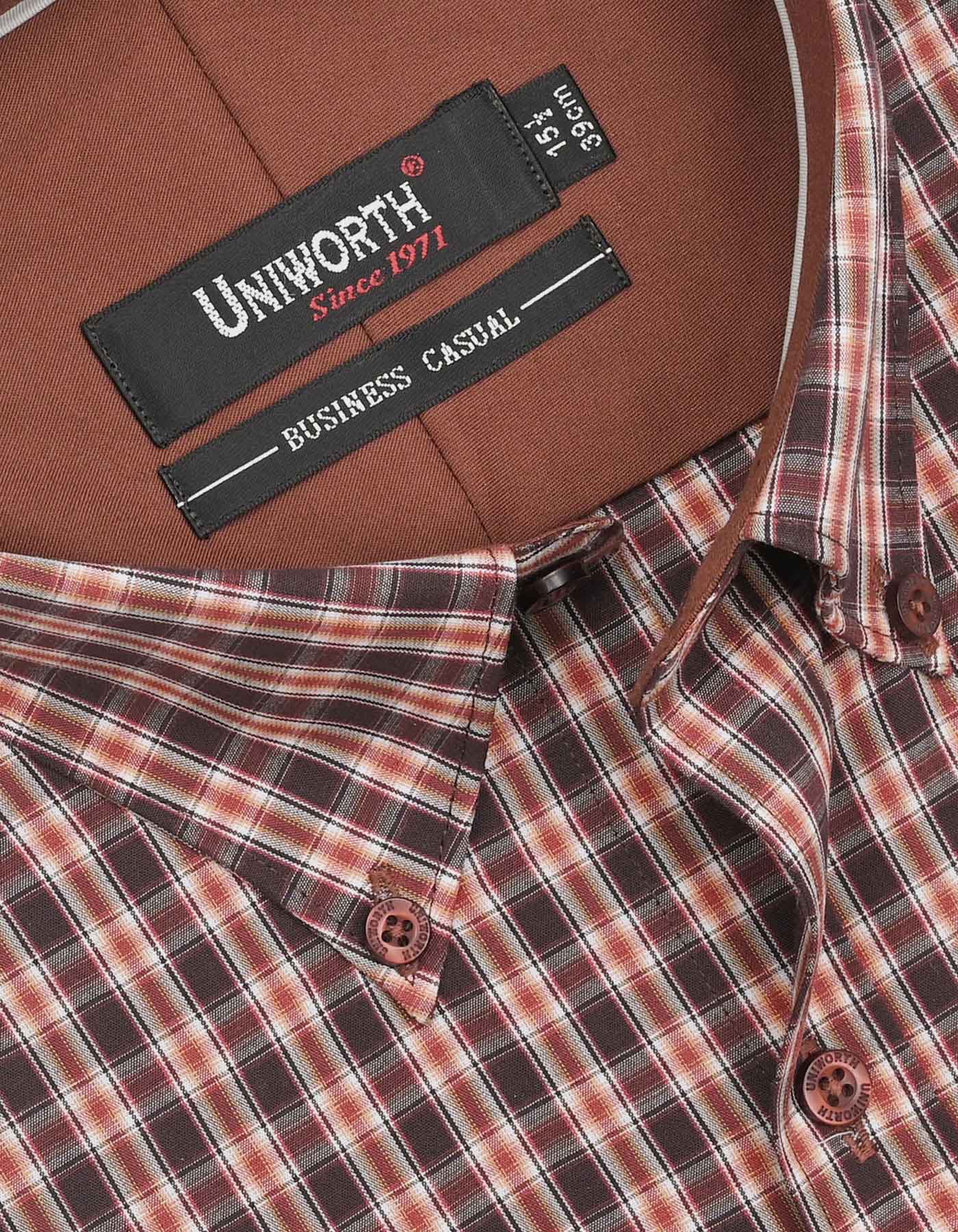 Check Maroon/Brown Classic Fit Shirt FS1053RF-15