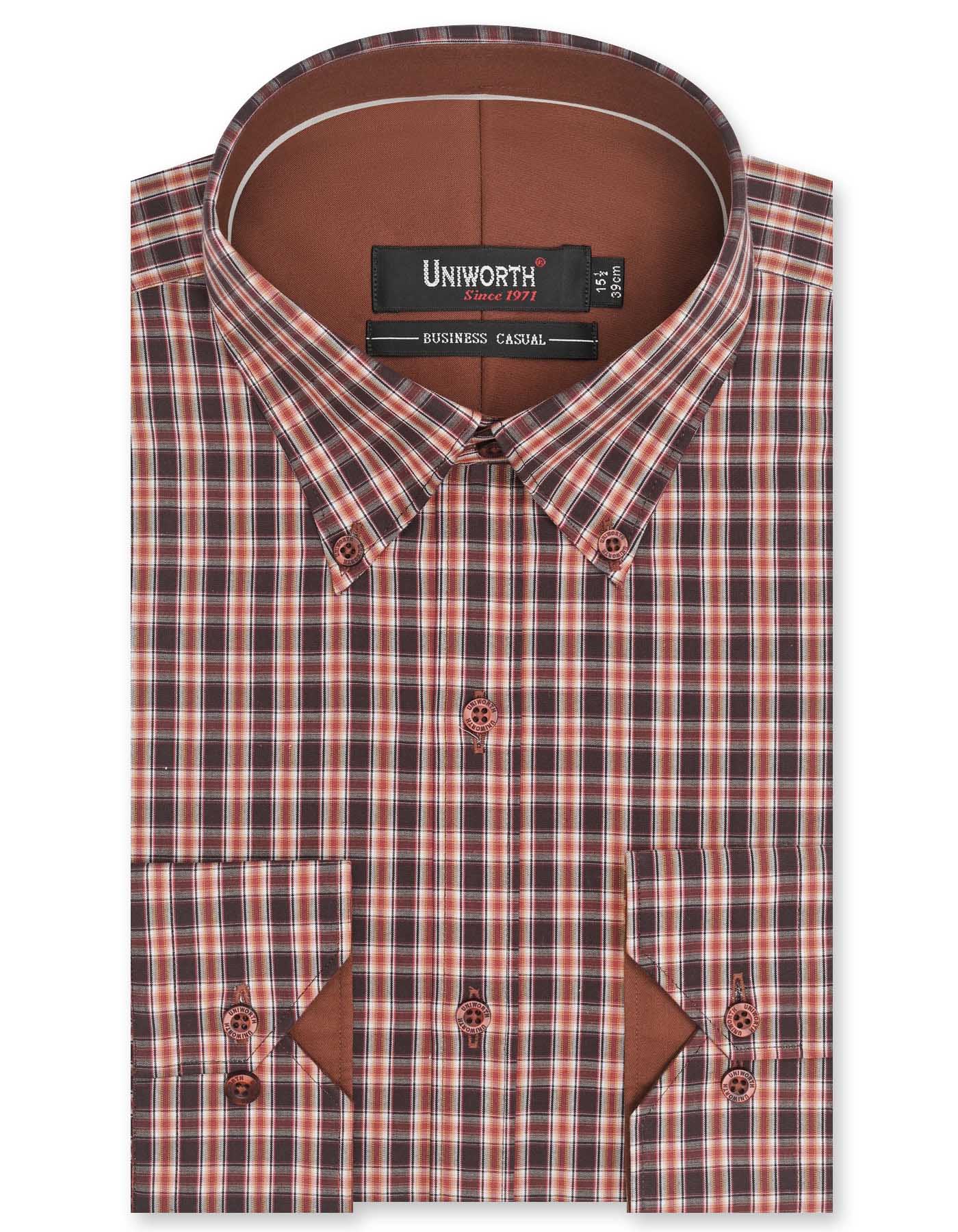 Check Maroon/Brown Classic Fit Shirt FS1053RF-14.5