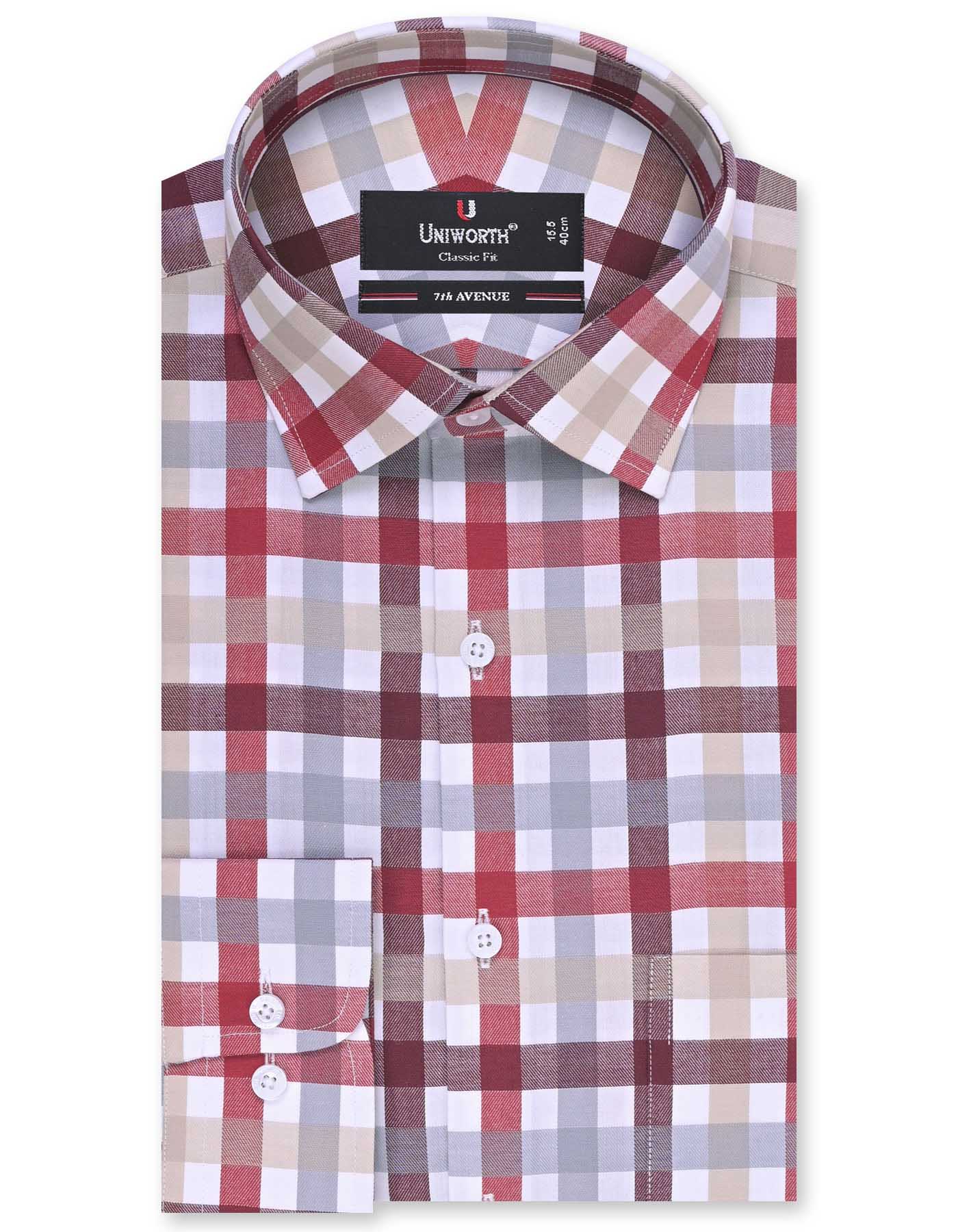 Check Maroon Classic Fit Shirt FS1074RF-14.5